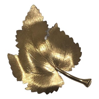1950s Krementz 14k Gold Overlay Leaf Brooch For Sale