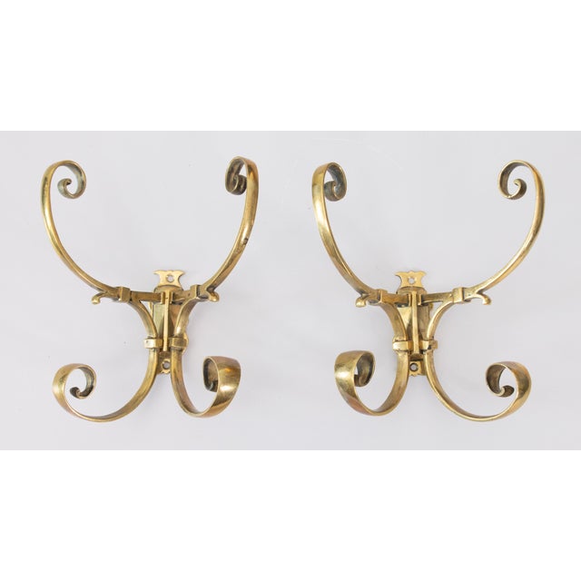 Brass Antique French Brass Coat & Hat Racks Wall Hooks - A Pair For Sale - Image 8 of 8