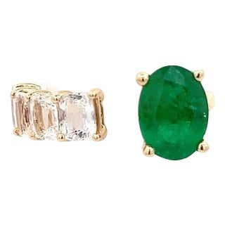 Natural Emerald and White Sapphire Ring 6.5 14k Y Gold 4.05 TCW Certified For Sale