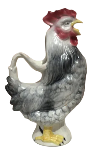 French Majolica Grey Rooster Pitcher Circa 1950