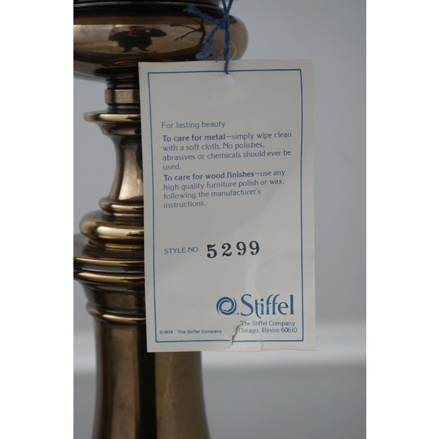 Pair Stiffel Brass Table Lamps W. Shades For Sale - Image 12 of 12