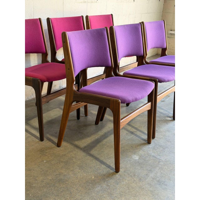 Purple Rosewood Dining Chairs in Style of Erik Buch Upholstered Mid-Century Seating Set of 6 Denmark 1960s For Sale - Image 8 of 10