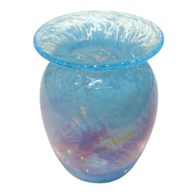 Michael Nourot Signed Art Glass Vase, Blue and Purple Swirl For Sale - Image 12 of 15