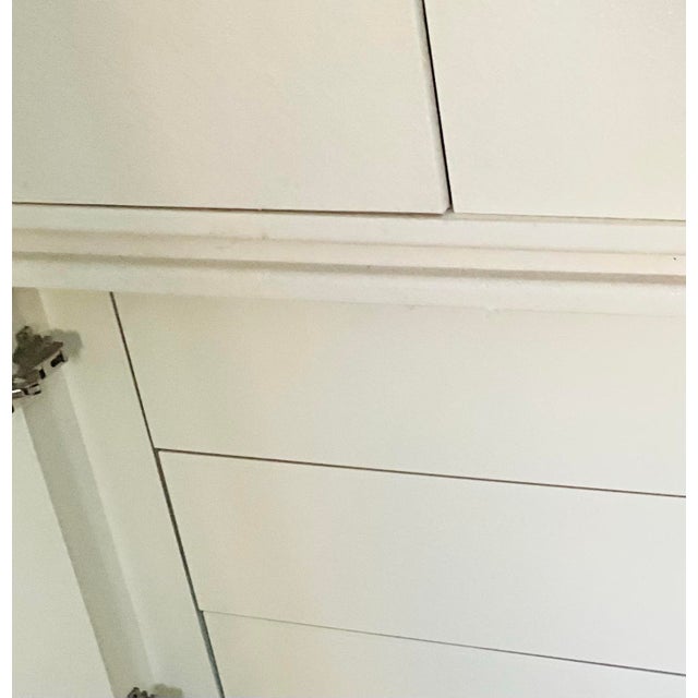 Linen Late 20th Century Contemporary White Painted Raffia-Clad Storage Cabinet Armoire With Adjustable Shelving & Hidden Drawers For Sale - Image 8 of 9