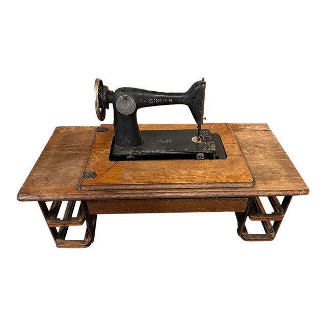 70's Singer Sewing Machine on Wooden Table | Chairish
