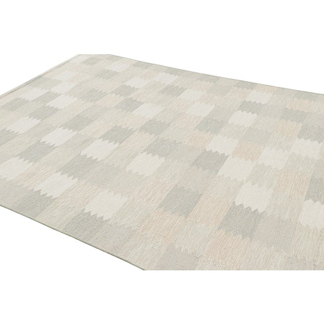 Rug & Kilim Rug & Kilim’s Scandinavian Style Rug in Taupe and White With Geometric Pattern For Sale - Image 4 of 7