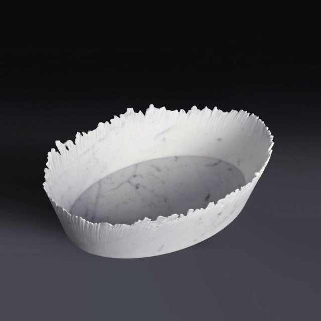 Contemporary Drap D Oval Decorative Bowl in Bardiglio Marble by Bufalini Marmi For Sale - Image 3 of 8
