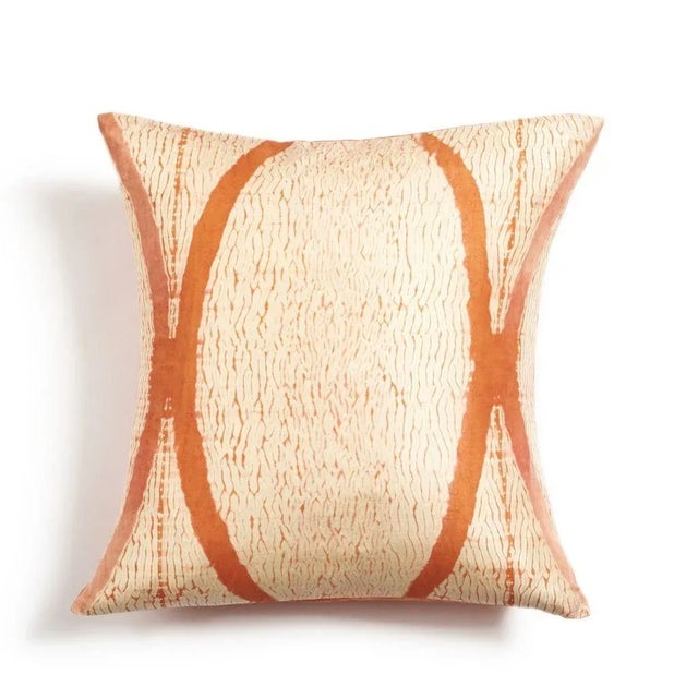 Orange Studio Variously Organic Hand-Dyed Orange & Neutral Base Shibori Silk Arc Coral Pillow For Sale - Image 8 of 12
