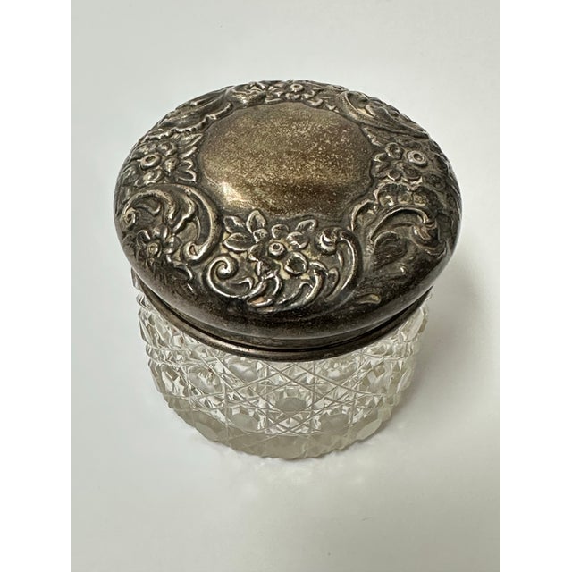 Antique Late 19th Century English Hand Cut Crystal and Sterling Silver Vanity Jar For Sale - Image 4 of 12