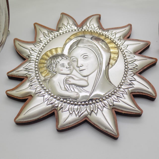 5 X Vintage Italian Handmade Silver Plate and Silver Sheet With Wood (Lamina) Sacred Bedside Icons For Sale - Image 4 of 17