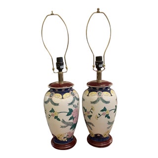 Vintage Chinoiserie Style Porcelain Lamps - a Pair For Sale