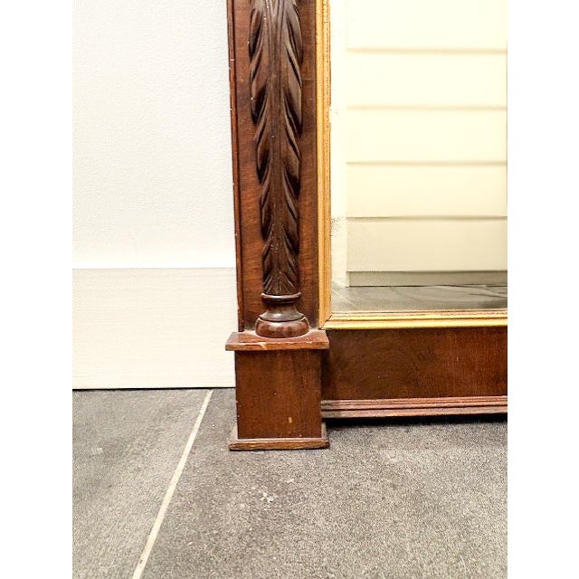 Wood Antique French Empire Carved Mahogany Trumeau Mirror For Sale - Image 7 of 8