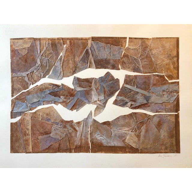 This is an Abstract Expressionist torn and folded paper painted collage. The paper is metallised through some process....