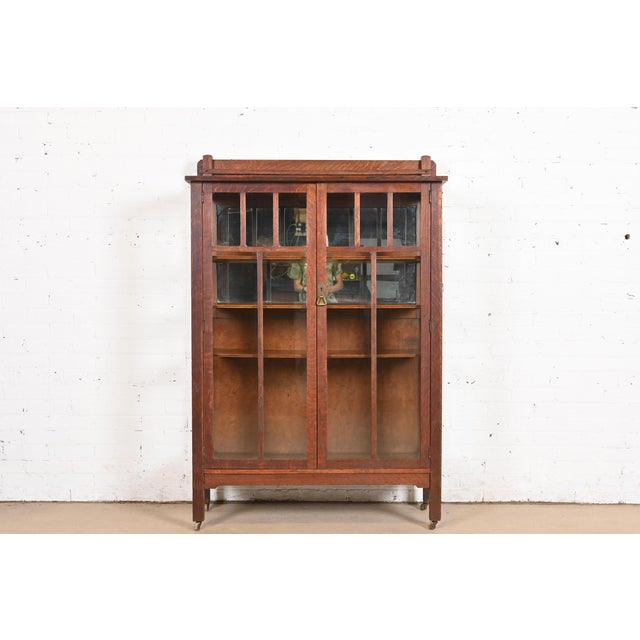 Limbert Style Antique Mission Oak Arts and Crafts Bookcase Cabinet, Circa 1900 For Sale - Image 12 of 12