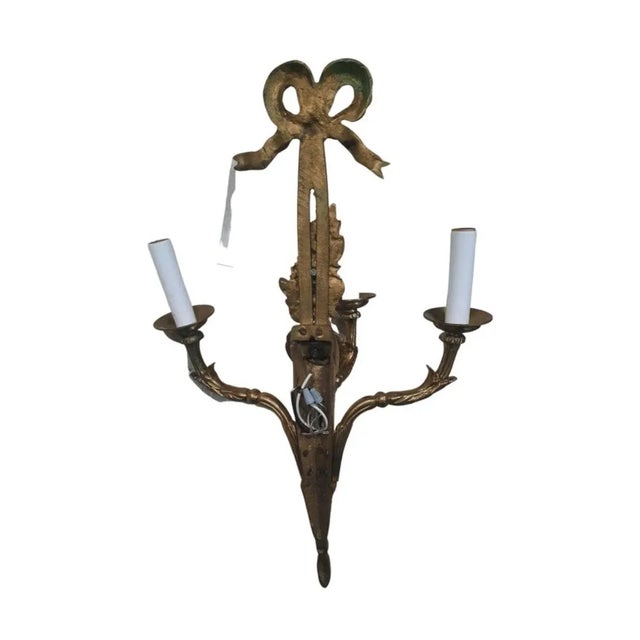 Bronze Pair of French Empire Gilt Bronze Sconces, Circa 1890s For Sale - Image 8 of 9