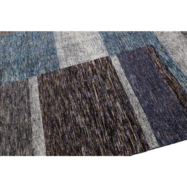 Textile Modern Apadana's Safi Collection Handmade Earthy Tone Abstract Designed Wool Rug For Sale - Image 7 of 11