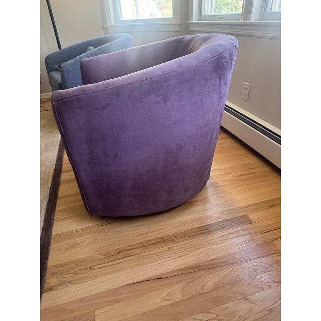 Beautiful, high-quality purple velvet swivel barrel chair with a timeless silhouette. Originally purchased for $3,000 in...