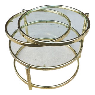 1980s Mid Century 3 Tier Brass Plated Swivel Table in the Style of Milo Baughman For Sale