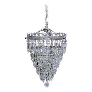 Vintage Silver Rim Tiered Crystal Chandelier