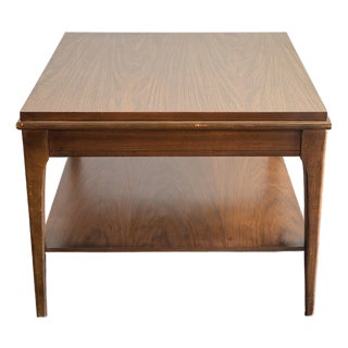1960s Mid-Century Modern Walnut Floating-Top End Table With Lower Shelf — MCM Lamp Side Table For Sale