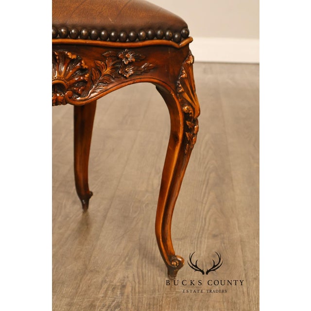 Rococo Style Leather Upholstered Carved Mahogany Window Bench For Sale - Image 15 of 18