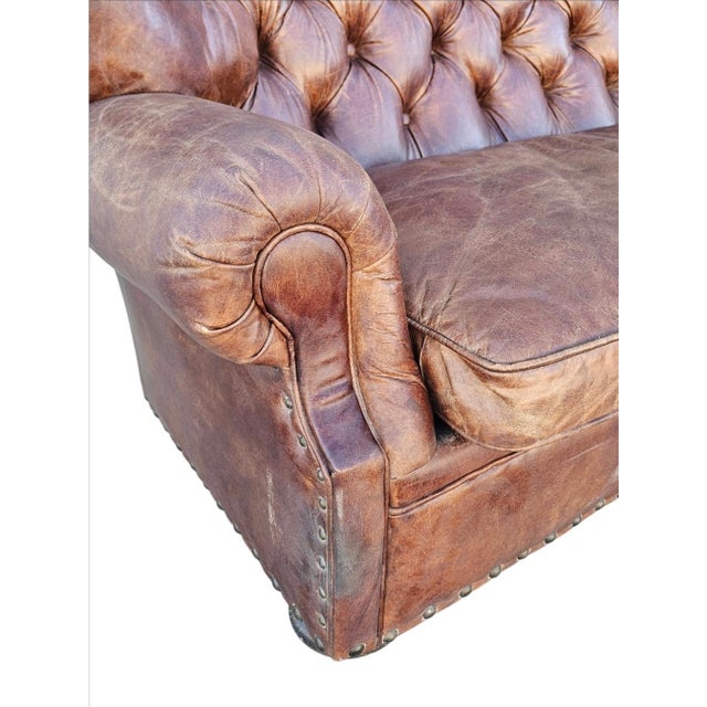 Restoration Hardware Leather Churchill Tufted Sofa For Sale - Image 15 of 18