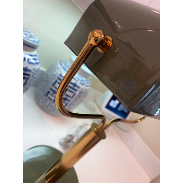 Early 21st Century Contemporary Army Green Lacquer Brass Modern Banker Desk Lamp For Sale - Image 5 of 16