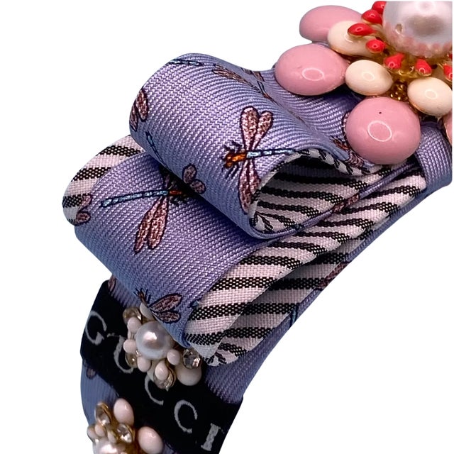 Italian Gucci Dragonfly Vintage Silk Necktie Cuff Bracelet For Sale - Image 3 of 4