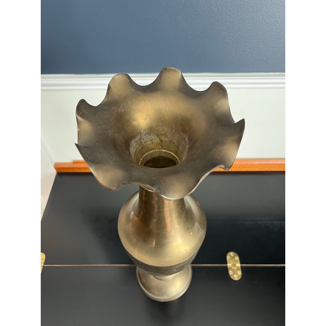 Hollywood Regency Mid Century Hollywood Regency Brass Urn Vase For Sale - Image 3 of 8