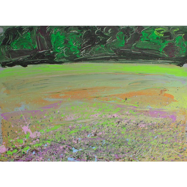 A 1980s acrylic on paper painting by the American artist Harry Hilson (1935-2004). Titled "Edge of Forest," this abstract...