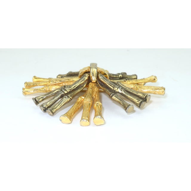 Mid-Century Modern Vintage Mimi Di N Bamboo Style Gold & Silver Tone Brooch For Sale - Image 3 of 9