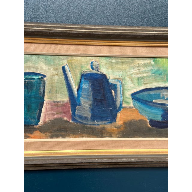 Louis Zelig, Kettle Bowl and Glass, 1950s, Oil Painting on Panel, Framed For Sale - Image 4 of 18