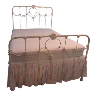 Antique American White Solid Cast Iron Double Bed Frame For Sale