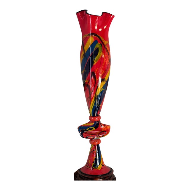 Late 20th Century Signed Monumental Handblown Art Glass Vase For Sale