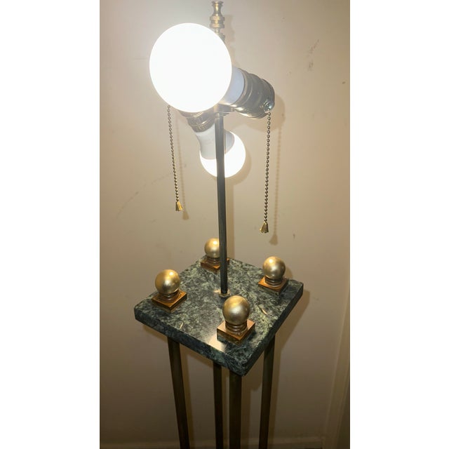 Brass Mid 20th Century Hollywood Regency 4-Column Brass & Green Marble Floor Lamp For Sale - Image 8 of 10