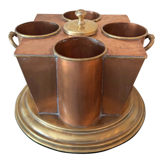 Vintage Art Deco-Style Copper and Brass 4 Bottle Wine Chiller or Champagne Cooler For Sale
