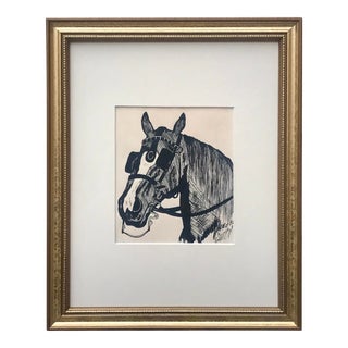 Original Vintage Pen and Ink Drawing of a Horse Signed M. Loser Circa 1950 For Sale