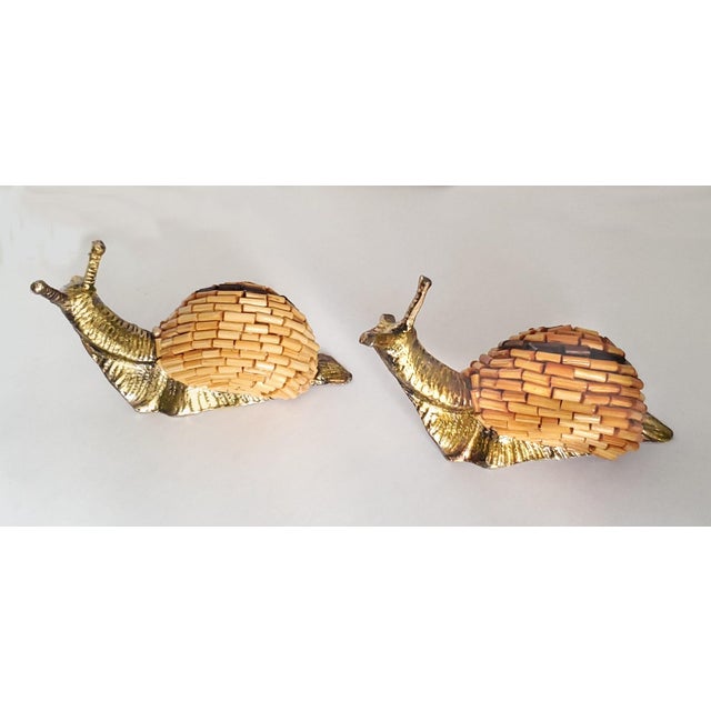 Brass Snail Sculpture Pair 1970s Signed Tarzia Firenze Italy For Sale - Image 8 of 13