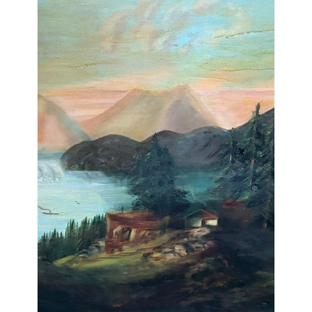 Antique Landscape Painting - Atmospheric Mountains Around a Camp For Sale - Image 10 of 13