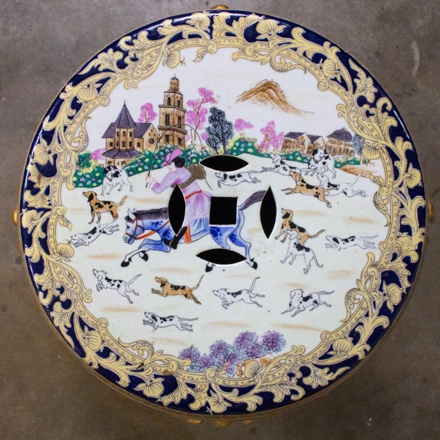 20th Century Chinoiserie Asian Garden Stool or Plant Stand Ornate Hand Painted Glazed Ceramic For Sale - Image 10 of 18