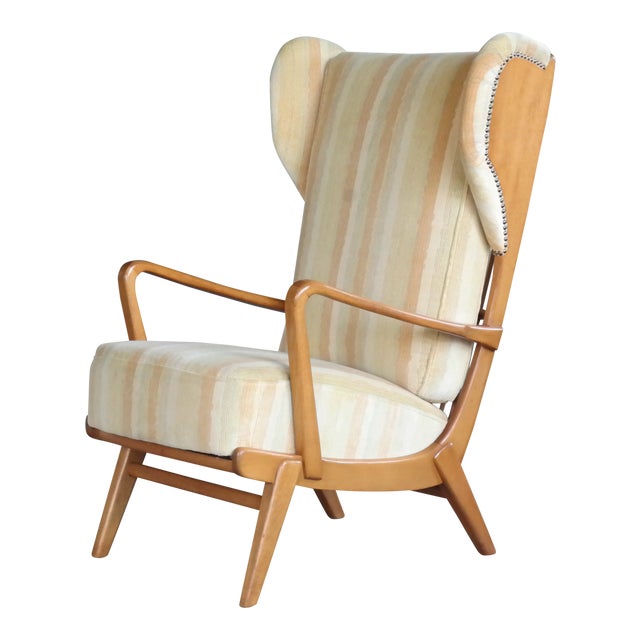 Danish Midcentury Wingback Lounge Chair With Exposed Sides For Sale