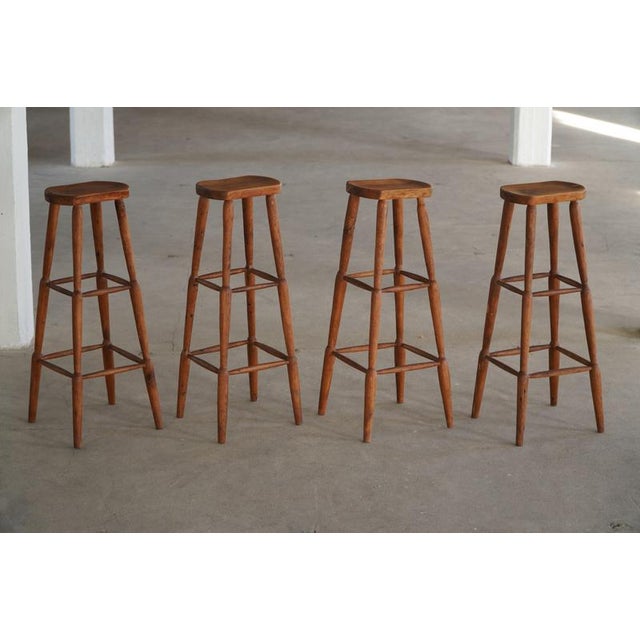 Wood Vintage Rustic Pine Bar Stools, 1930s, Set of 4 For Sale - Image 7 of 18