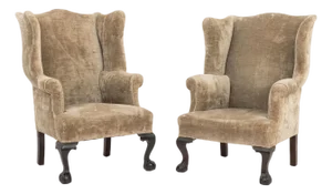 George III Style Upholstered Wingback Armchairs, 2