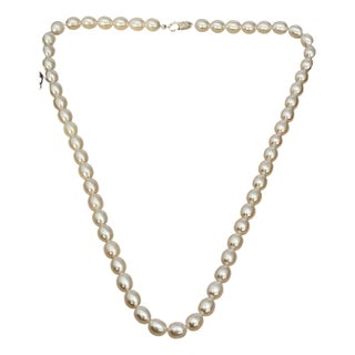 Fresh Water Elongated Pearl Single Strand Necklace, Silver Clasp For Sale