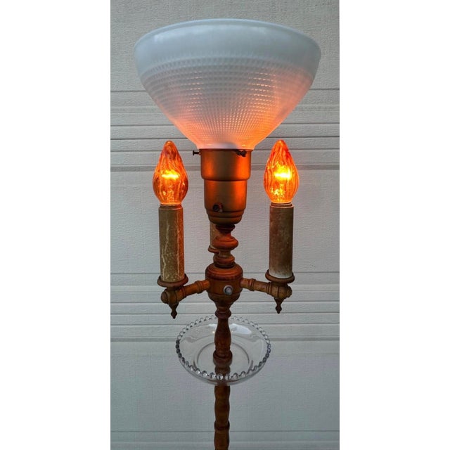 Authentic Antique Maple Floor Lamp With Built-in Table & Glass Gallery Tray 61" For Sale - Image 12 of 16
