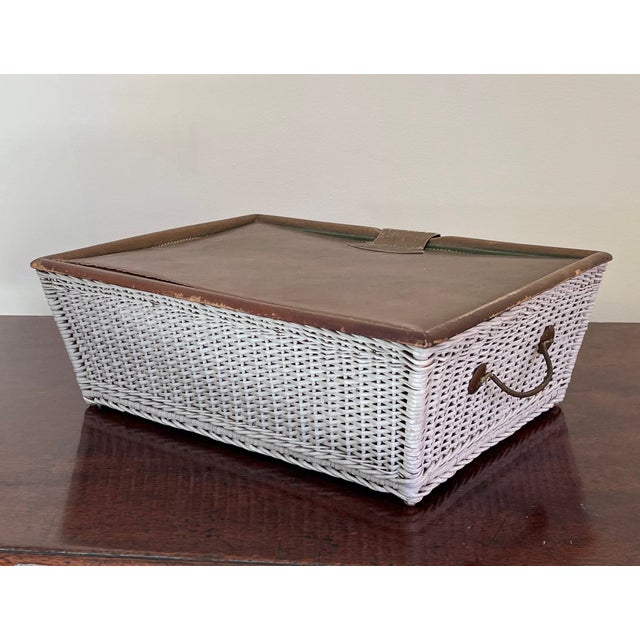 Early 20th Century Mark Cross Leather and Wicker Basket Sewing Box With Silk Lining For Sale - Image 12 of 18