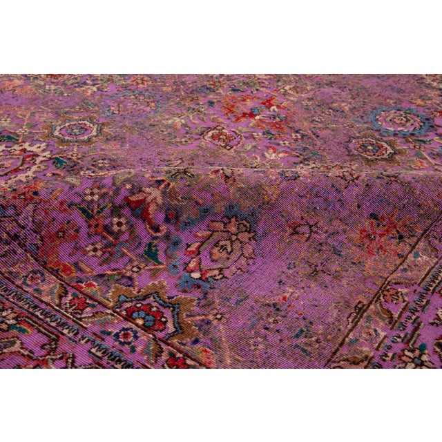 Antique Persian Overdyed Wool Rug With Floral Pattern in Purple For Sale - Image 4 of 10