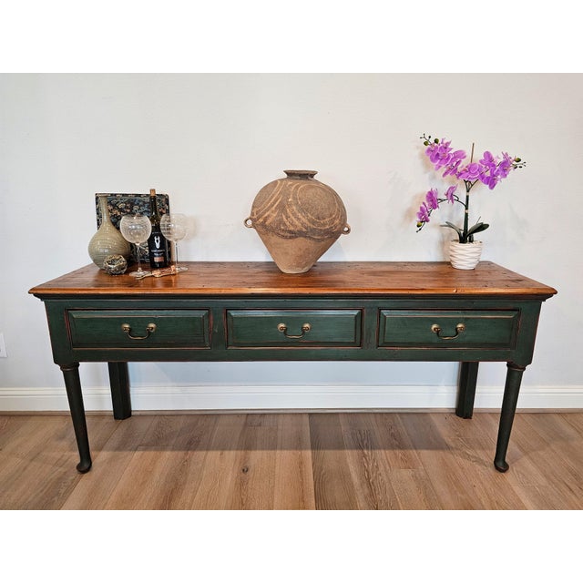 Rustic Antique British Farmhouse Green Painted Pine Kitchen Dresser ...