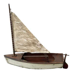Antique Folk Art Wood Pond Sail Boat, Circa 1920s