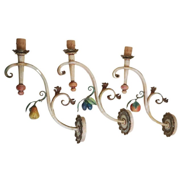 Large Hand-Forged Country House Wall Lamps with Apple, Plum and Pear, 1970s, Set of 3 For Sale - Image 16 of 16